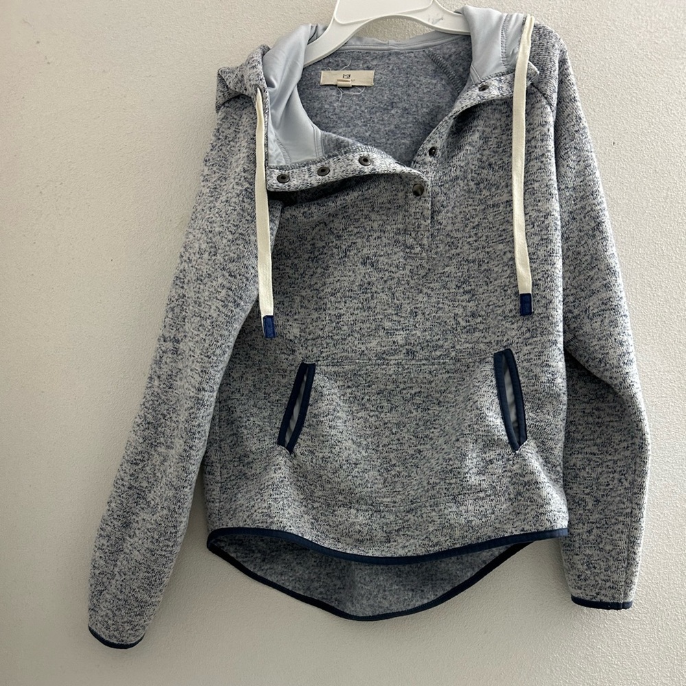 Thread & Supply Heather Light Gray Pullover Hoodie with Navy Trim